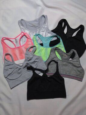 8 PC LOT girls SPORTS BRAS black NIKE pink JUSTICE tween CAT & JACK workout